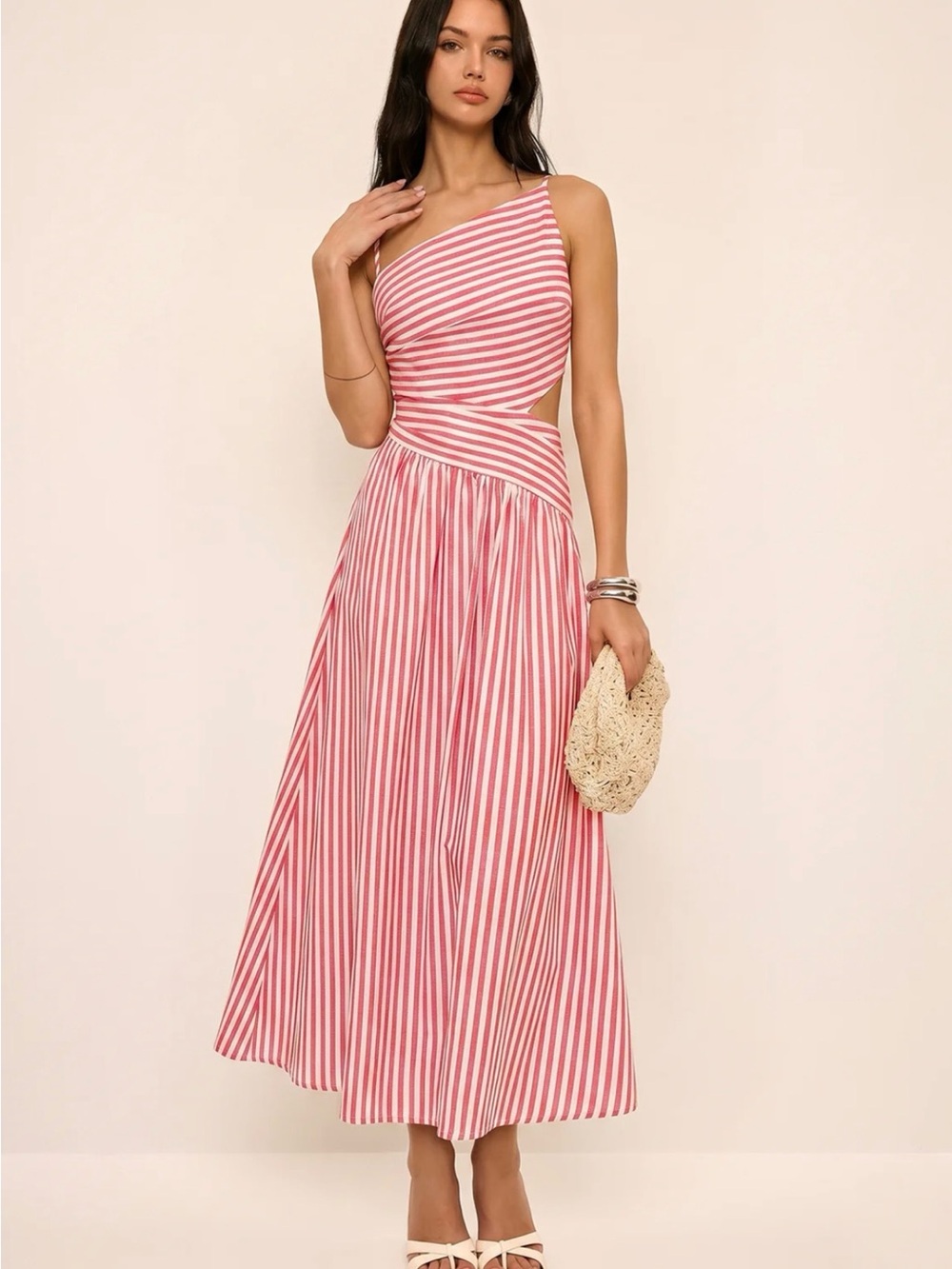 Commense Striped Cut-Out Asymmetric Cami Maxi Dress size S